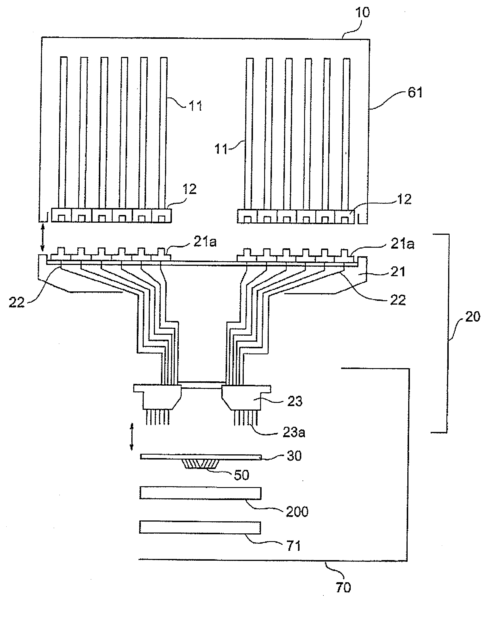 Contactor, contact structure provided with contactors, probe card, test apparatus, method of production of contact structure, and production apparatus of contact structure
