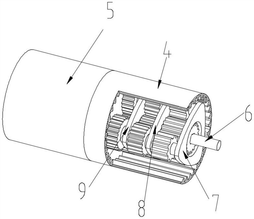 Planet wheel transmission device with gear limiting unhooking structure