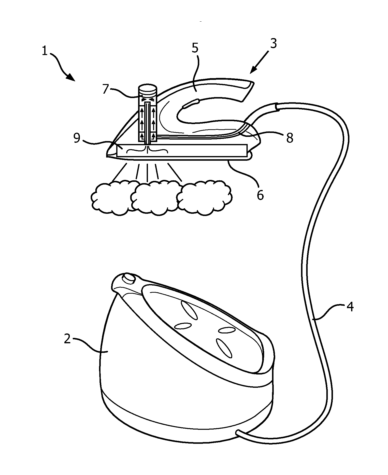 Steamer with filter unit, filter cartridge and method of conveying steam