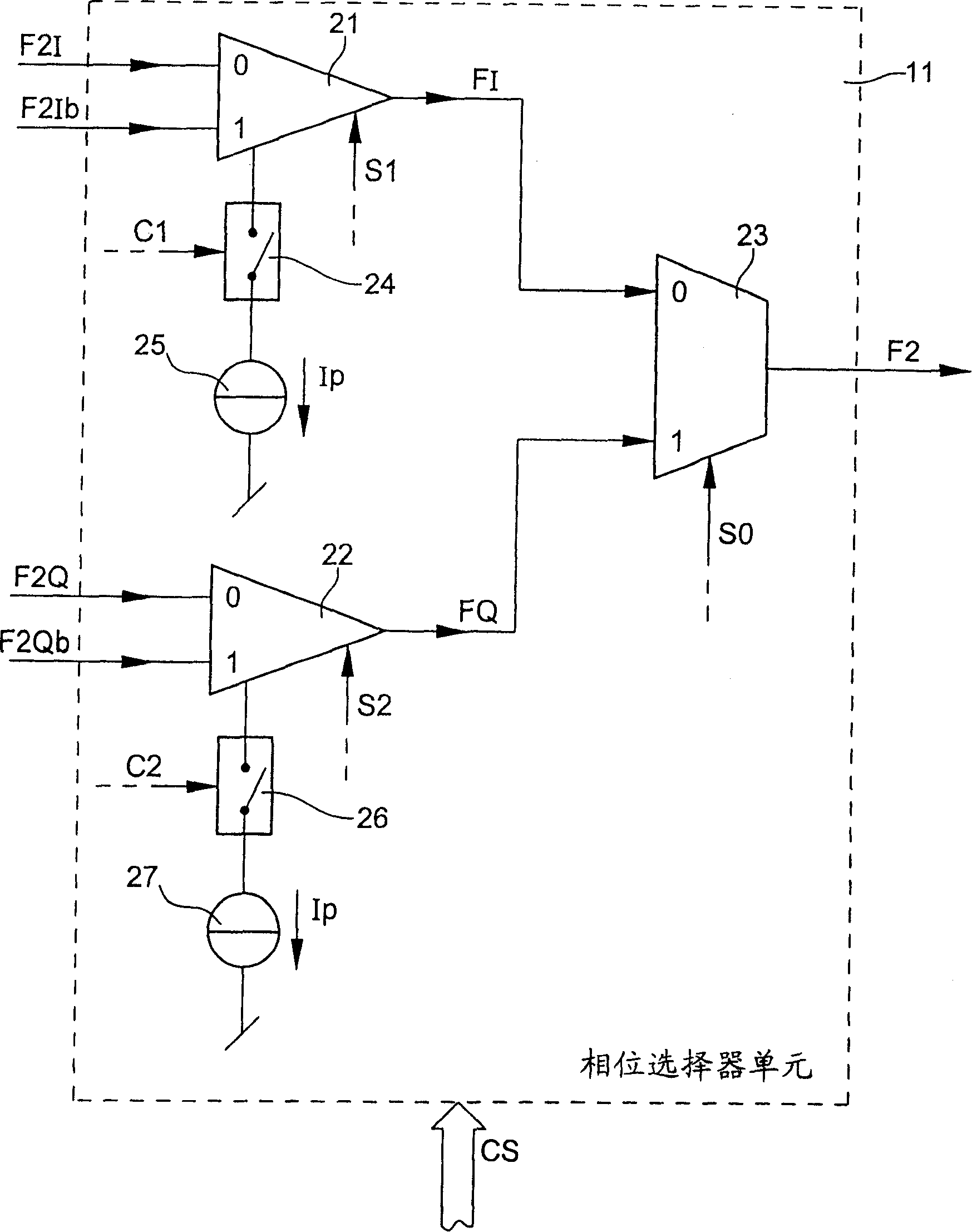 Phase conversion bimodulux prescaler circuit with device for reducing power consumption