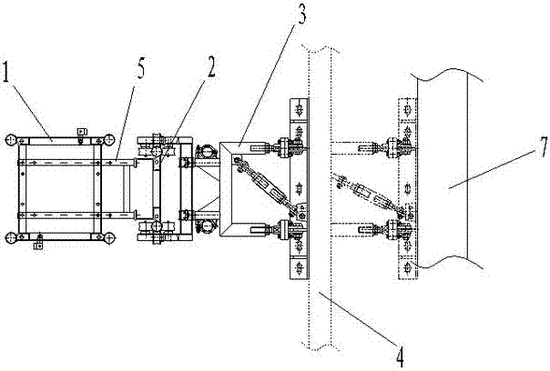 Connecting structure of construction hoist and building climbing formwork frame