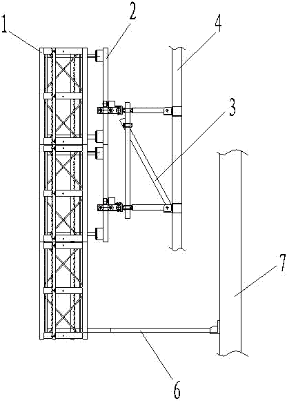 Connecting structure of construction hoist and building climbing formwork frame