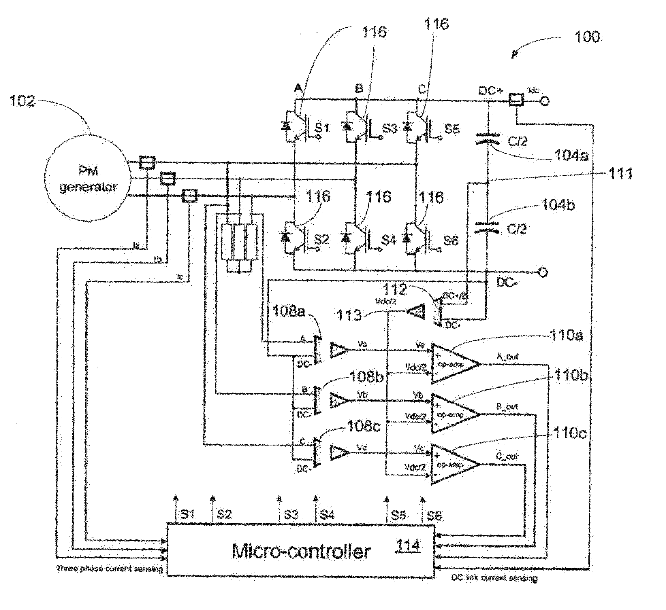 System and method for sensor-less hysteresis current control of permanent magnet synchronous generators without rotor position information