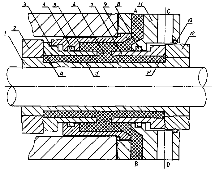 A double-end mechanical seal with an I-shaped sealing cavity