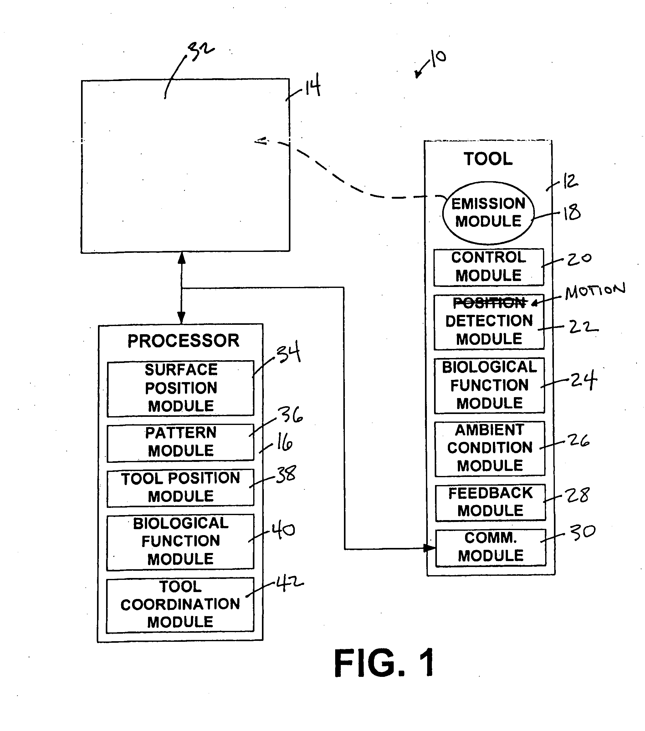 Optical tool with dynamic electromagnetic radiation and a system and method for determining the position and/or motion of an optical tool