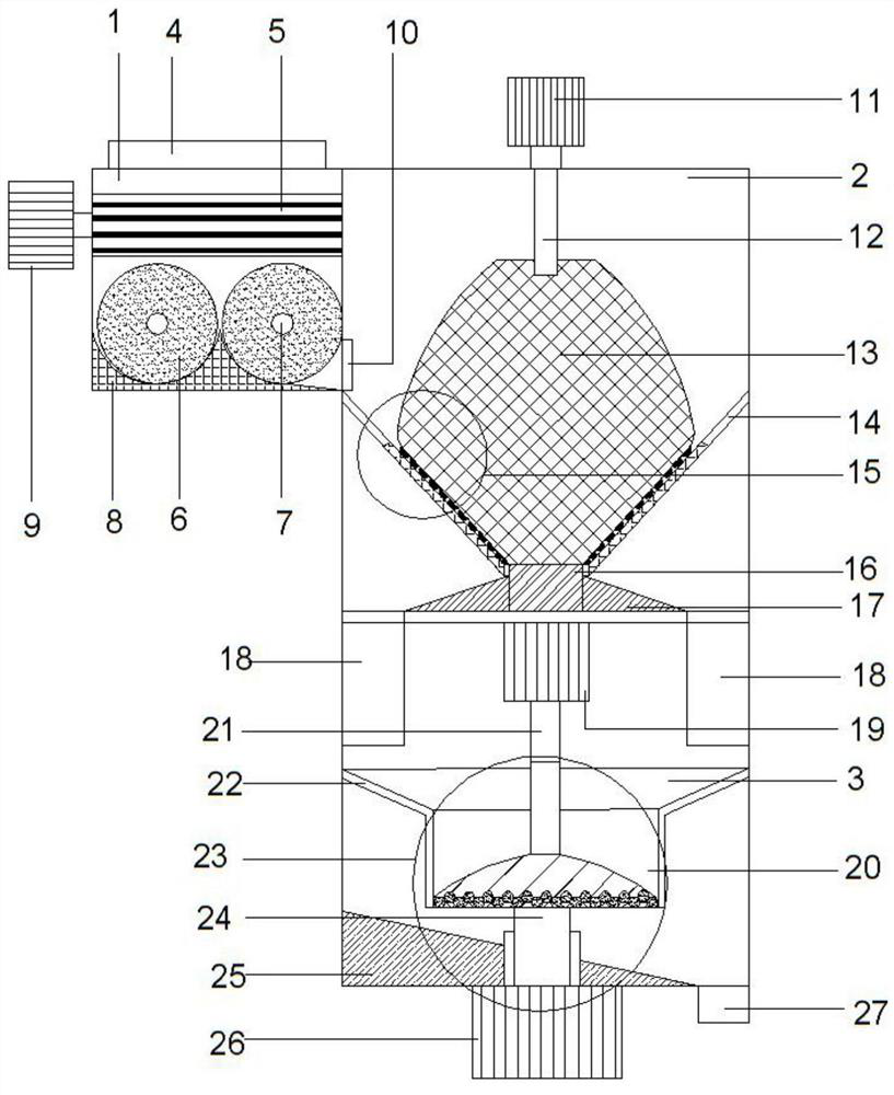 A soft ferrite raw material grinding and crushing device