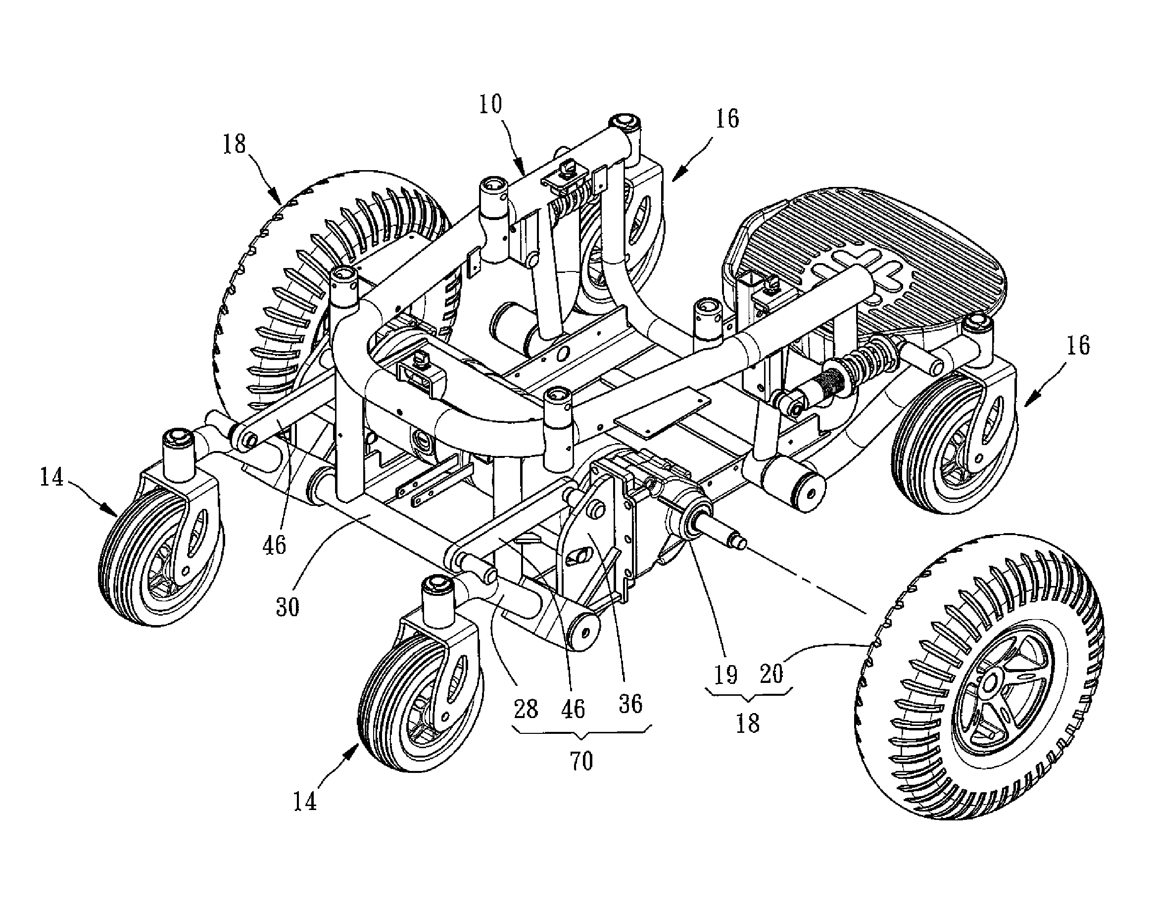 Wheel set structure of an electric wheelchair