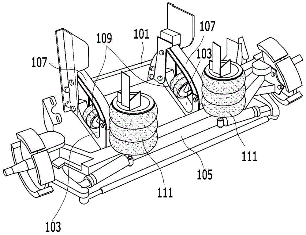 Pusher axle suspension system having single air spring