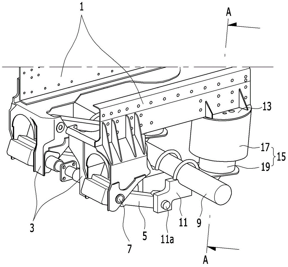 Pusher axle suspension system having single air spring