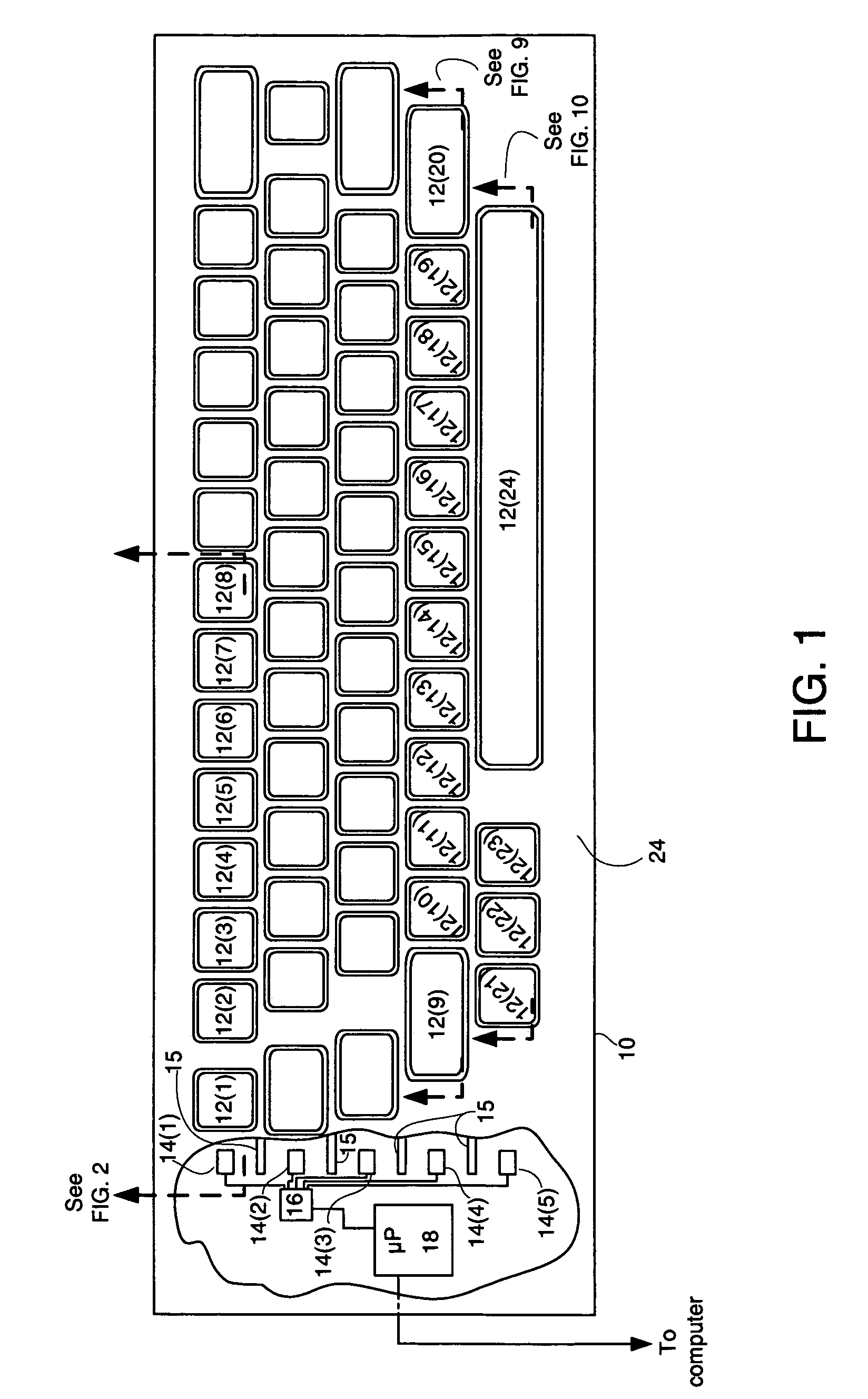 Keyboard or other input device using ranging for detection of control piece movement