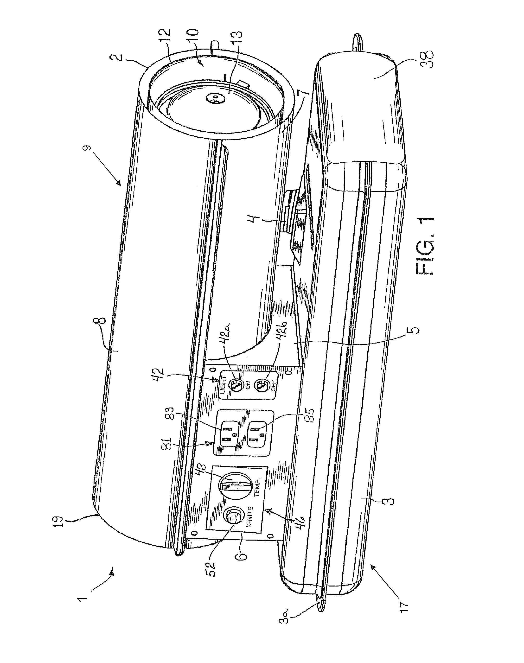 Forced air heater including on-board source of electric energy