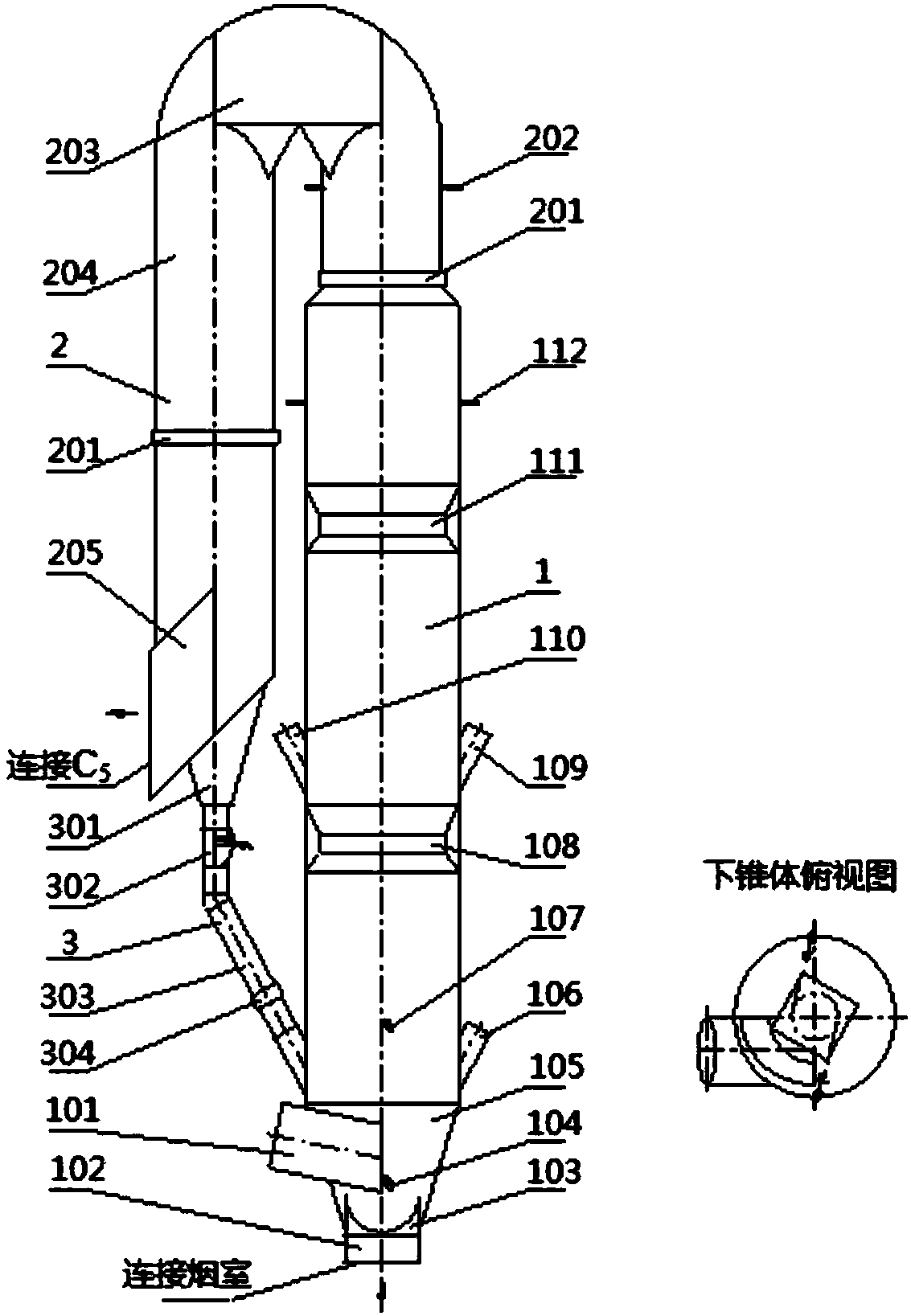 A spray-swirl stacking multi-point incoming material recycling type decomposition furnace