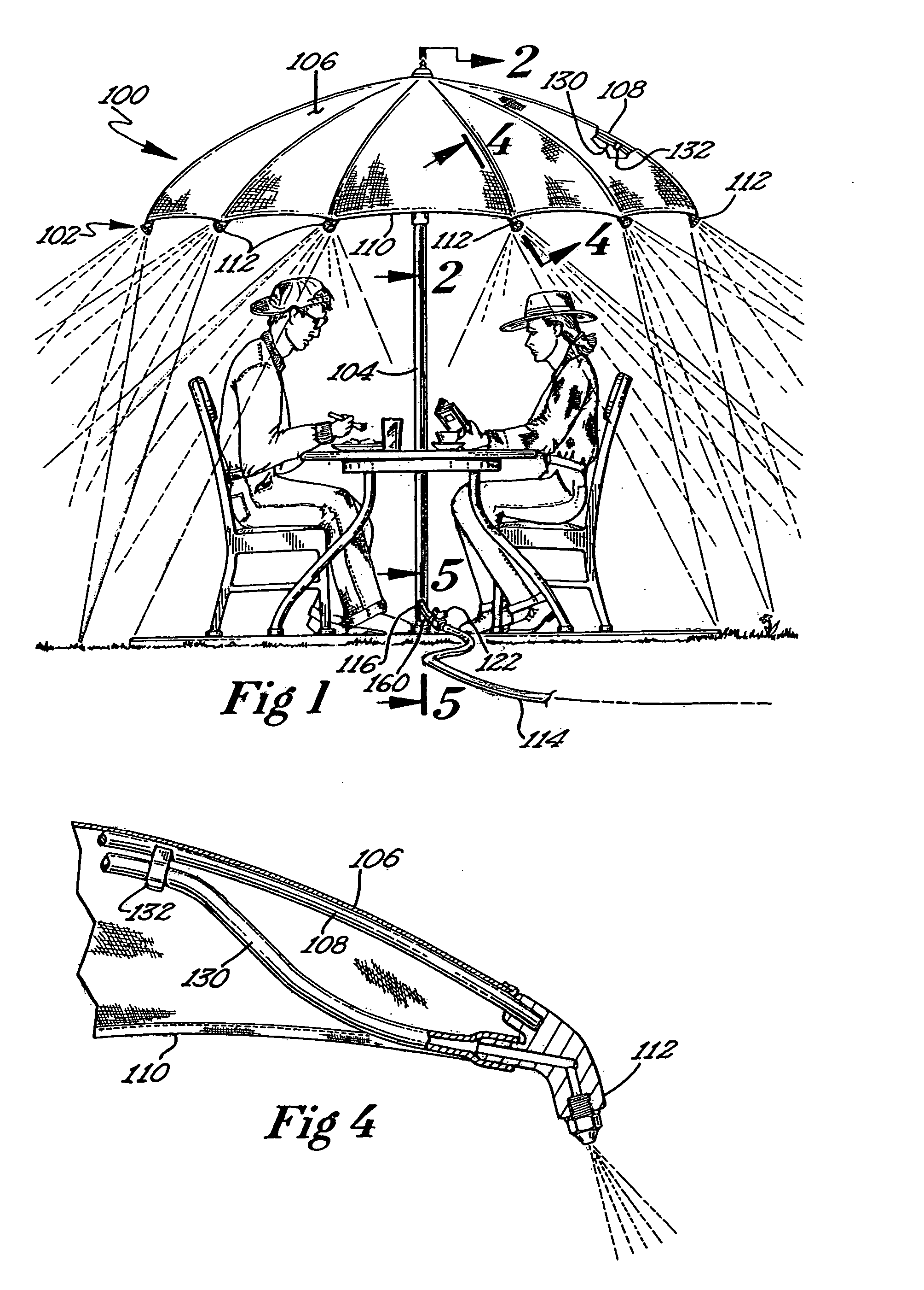 Umbrella with cooling misting screen