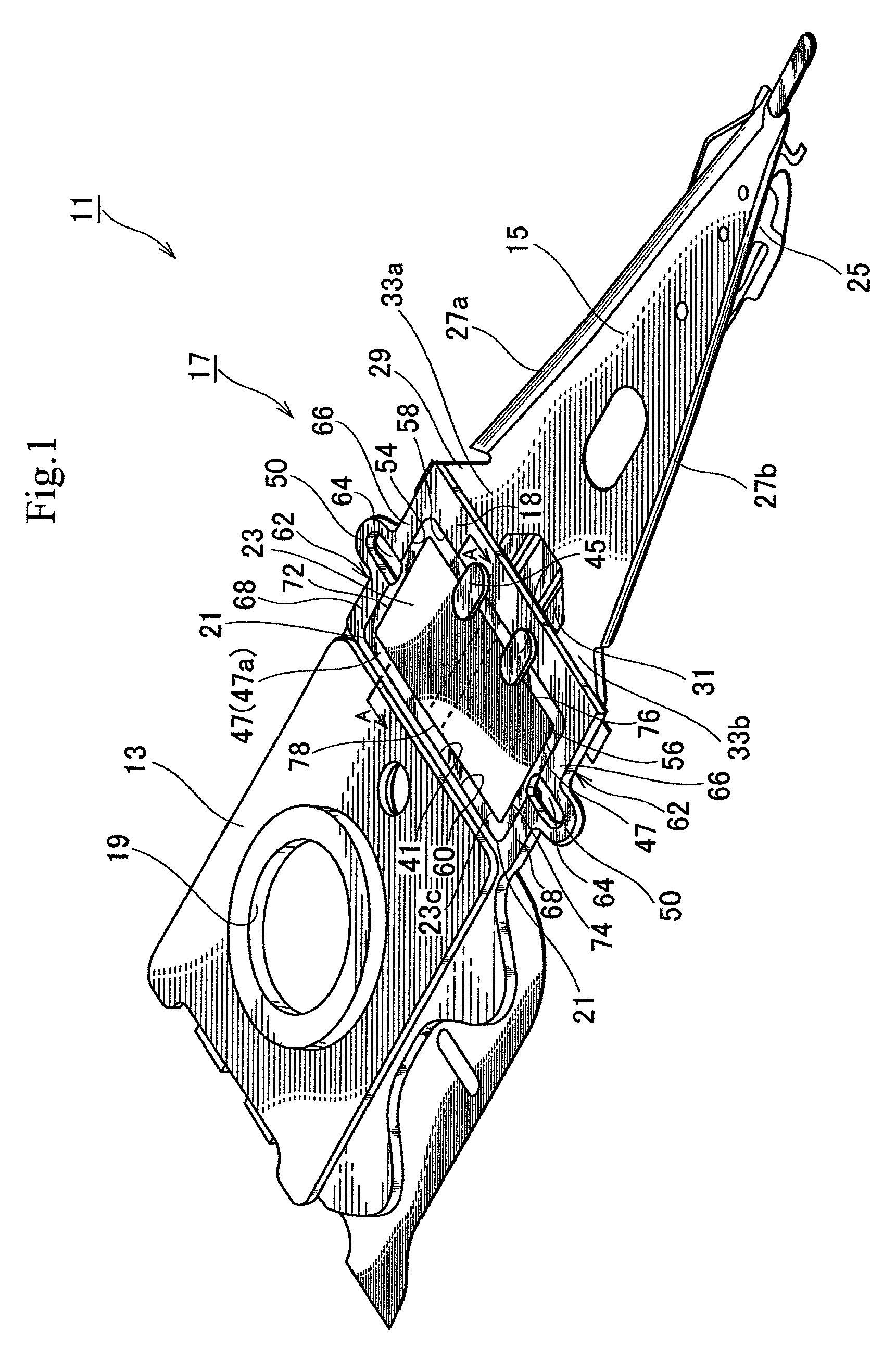 Head suspension piezoelectric actuator with a nonconductive adhesive joining together the circumferential edge of an actuator base opening with a circumferential side face of the piezoelectric element