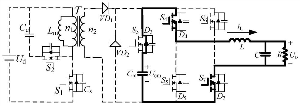 Novel capacitor energy storage isolation type single-stage four-quadrant inverter
