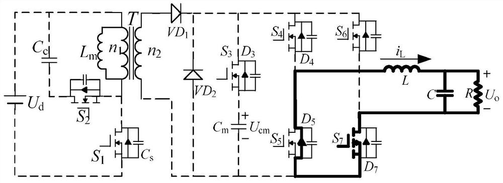Novel capacitor energy storage isolation type single-stage four-quadrant inverter