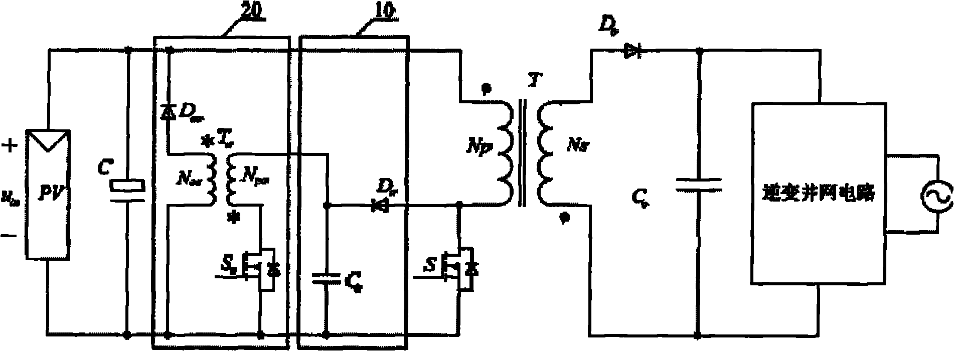 Flyback converter leakage inductance energy absorption feedback circuit of photovoltaic grid-connected inverter