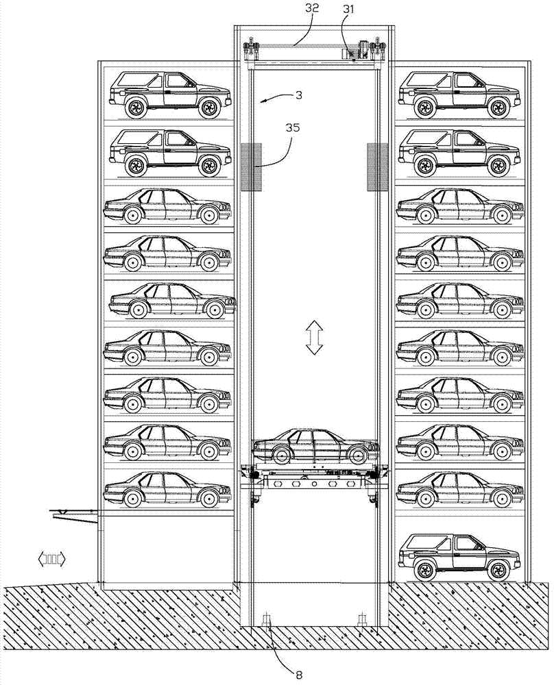 Vertical lift horizontal rotating storage type solid parking garage