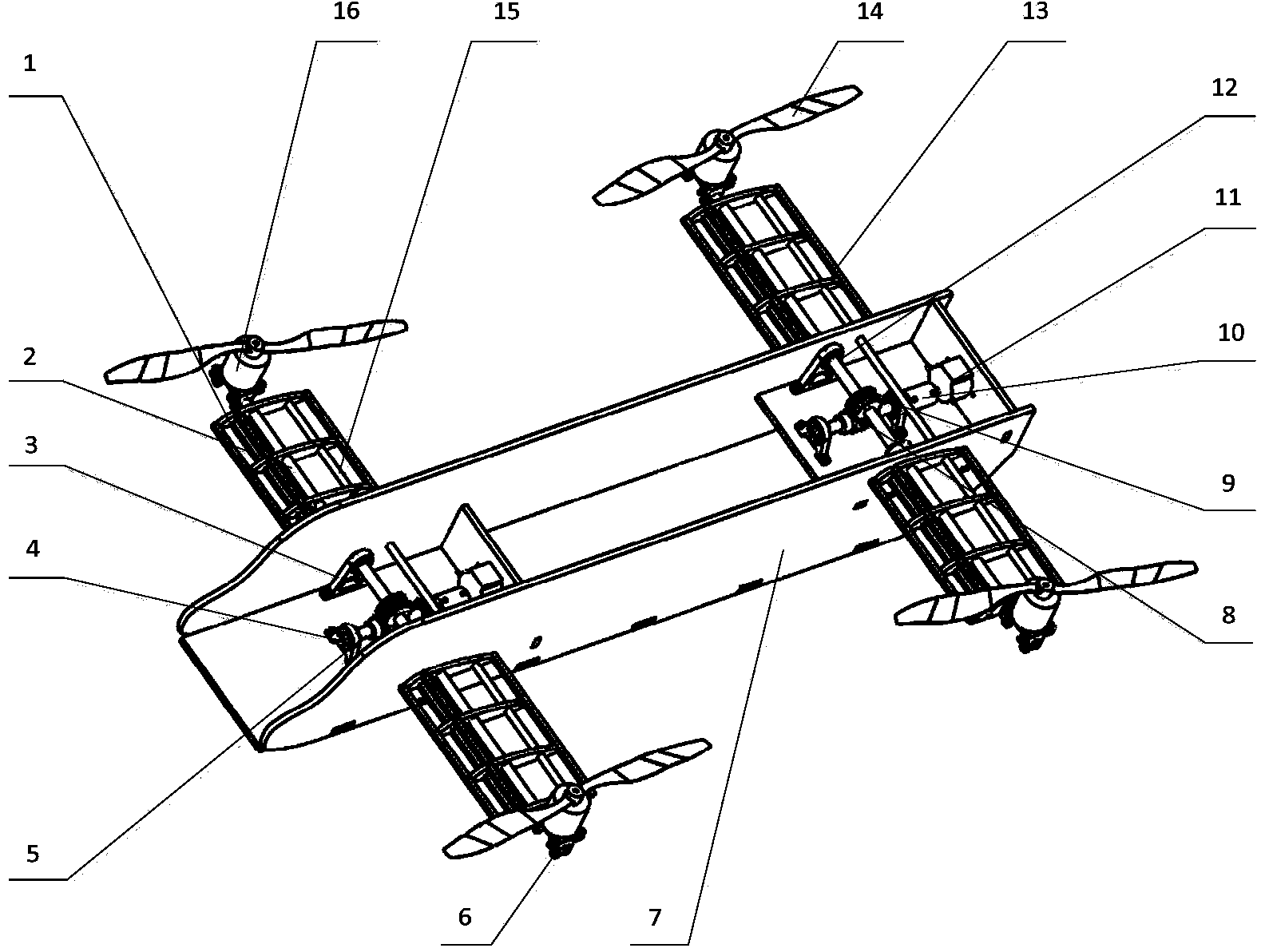 Tilted four-rotor aircraft