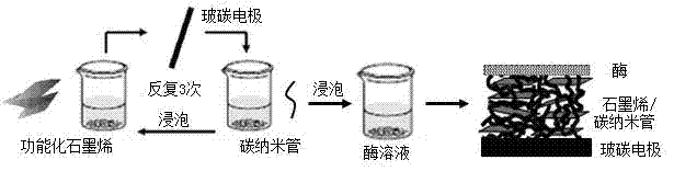 Preparation method for biosensor based on graphene/carbon nano-tube