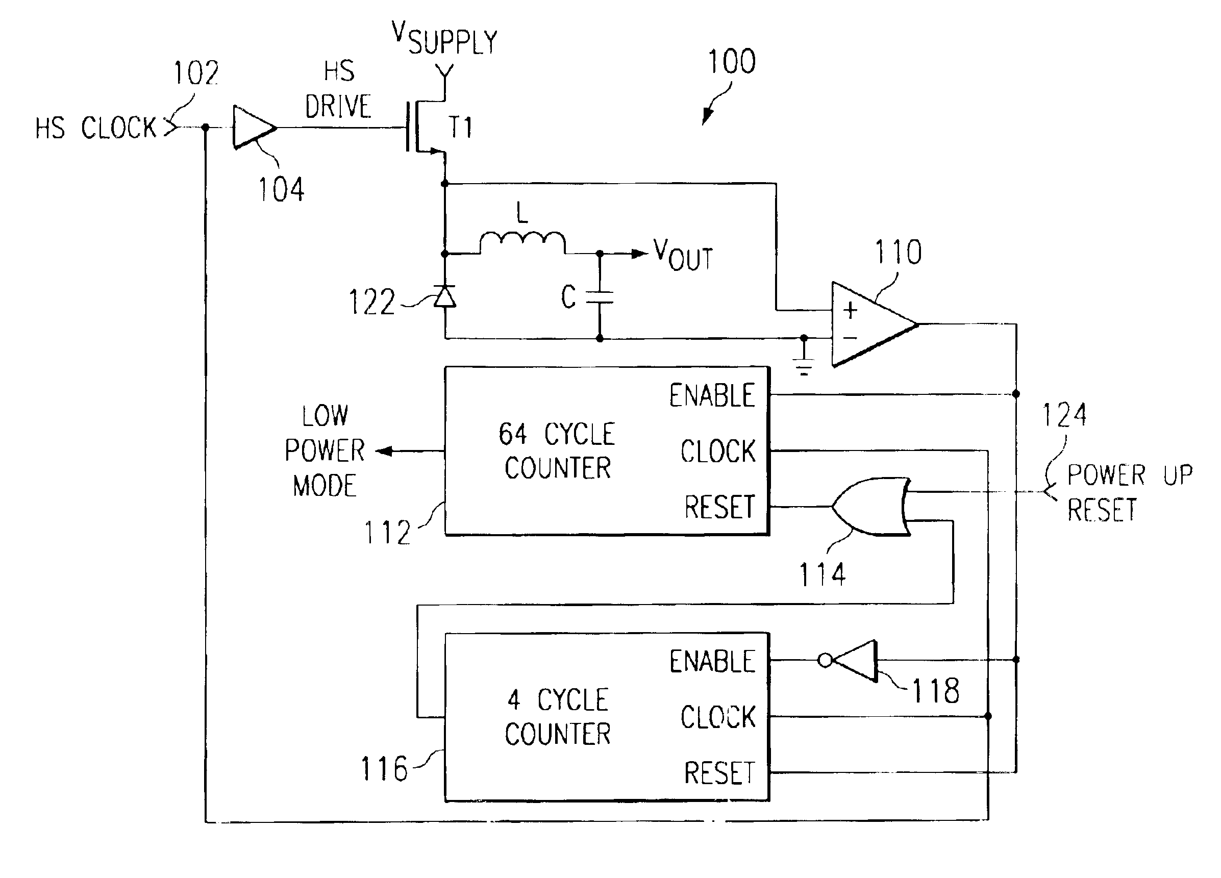 Low power mode detection circuit for a DC/DC converter