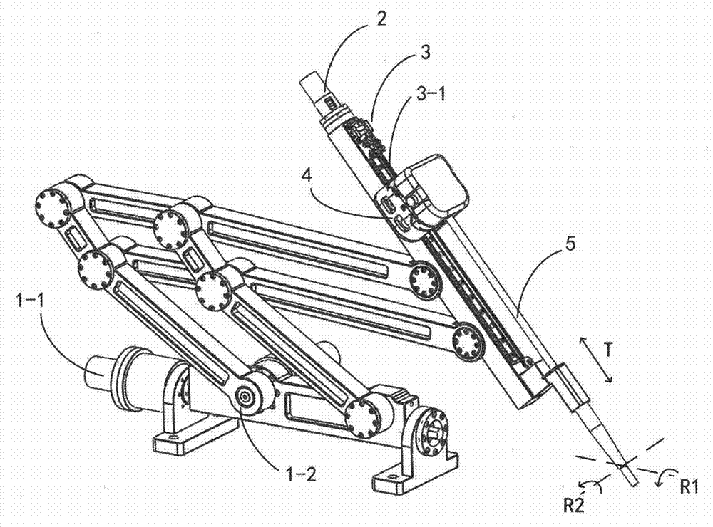 Steel wire rope transmitting linear telescopic mechanism for minimally-invasive surgery robot