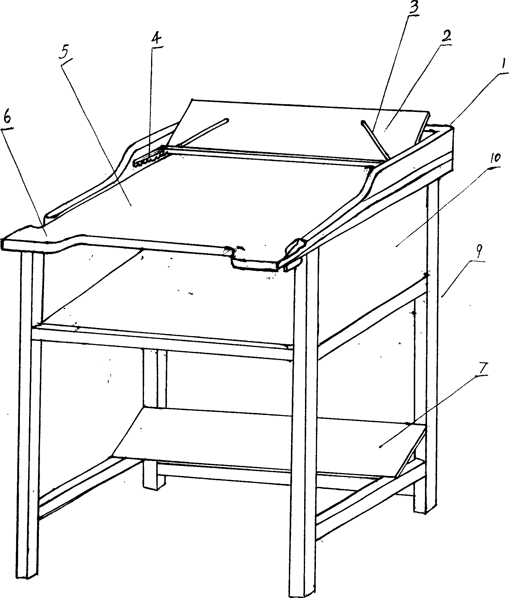 Multifunctional desk with desktop heightened guard bar structure for reading