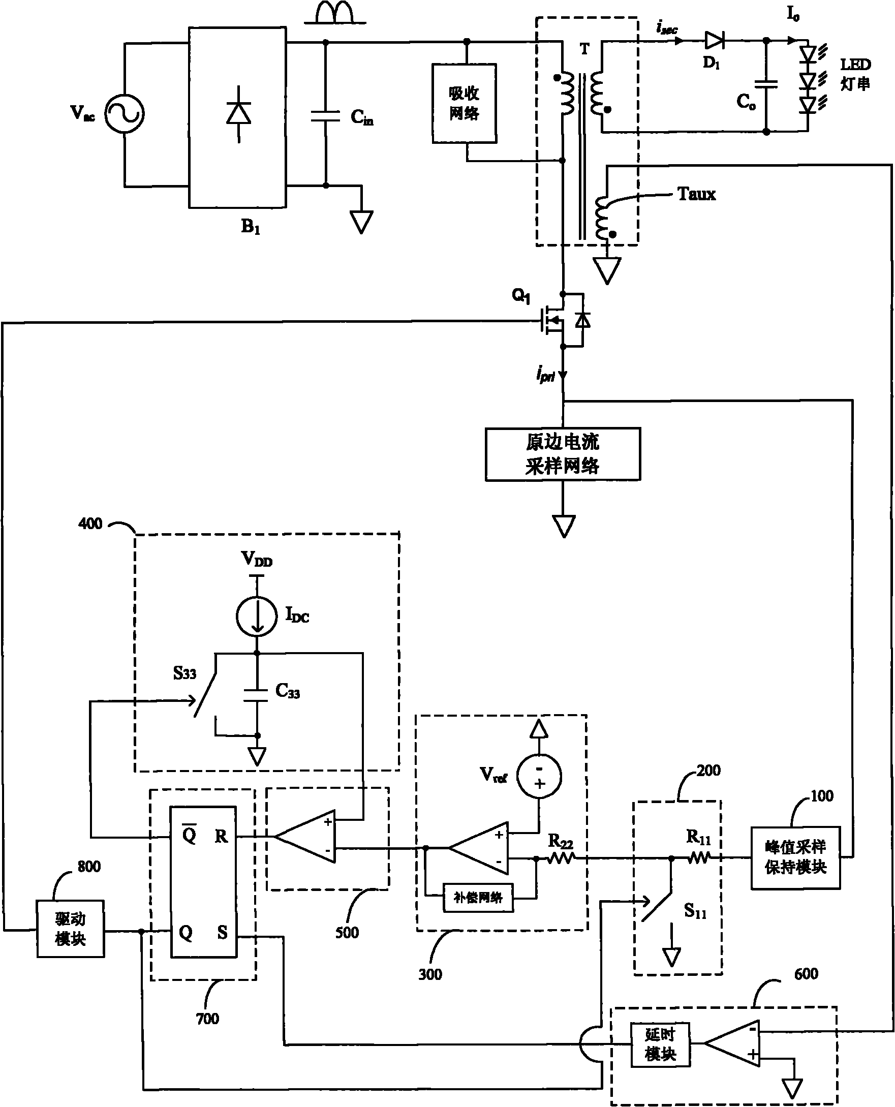 Constant-on-time primary side constant-current control device for LED driver with high power factor