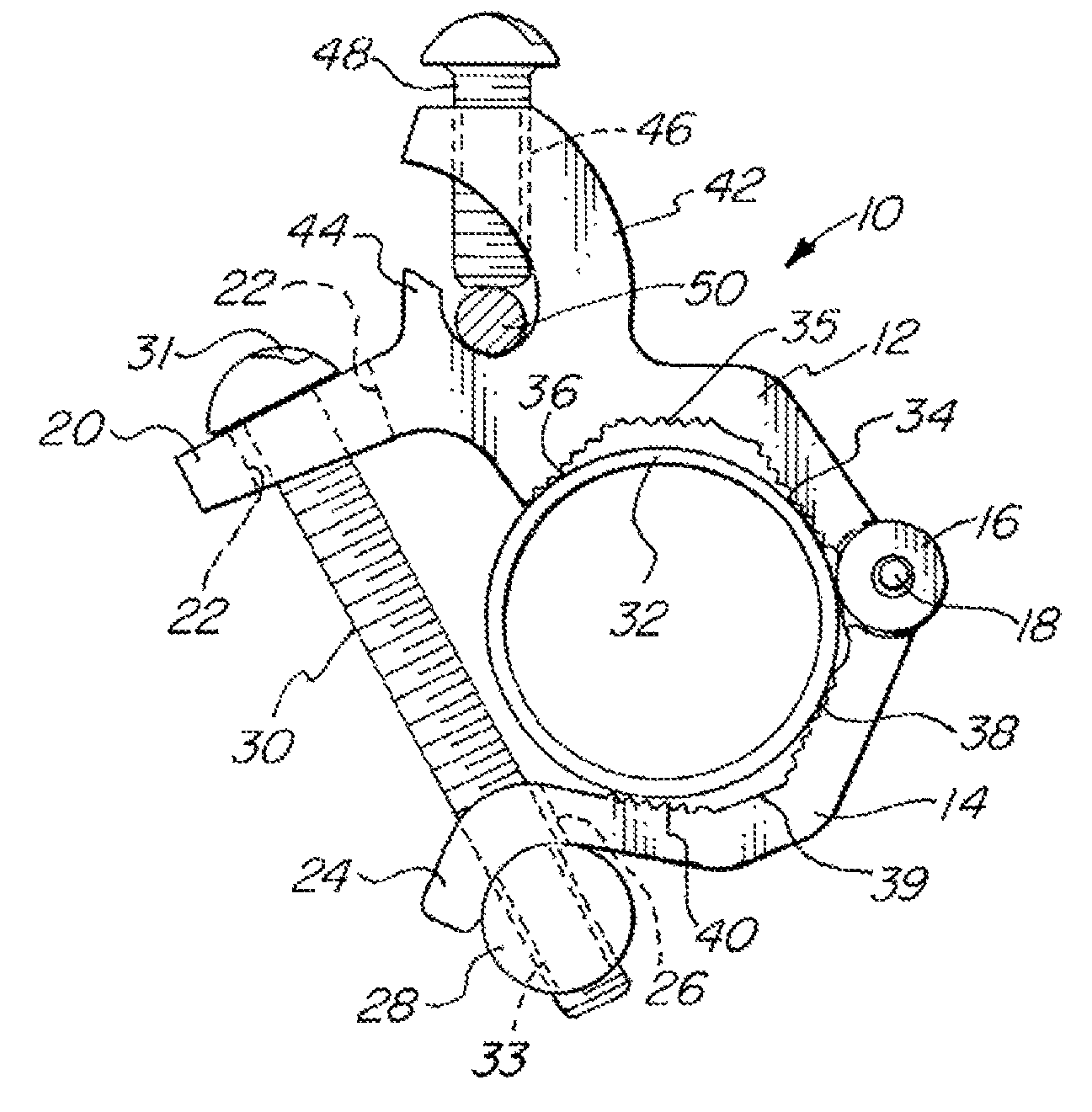 Electric ground clamp with pivoted jaws and single attached adjusting bolt