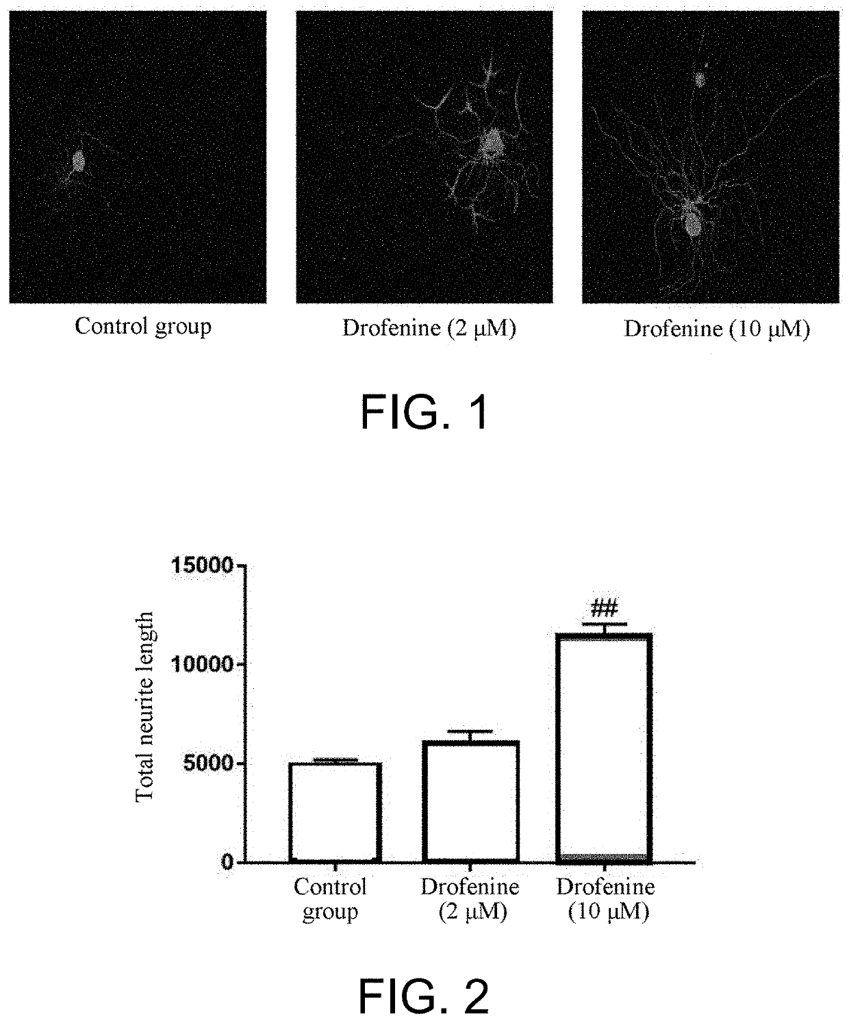 Application of drofenine or salt thereof to preparation of medicine for treating peripheral neuron axonal injury and peripheral related neuropathy