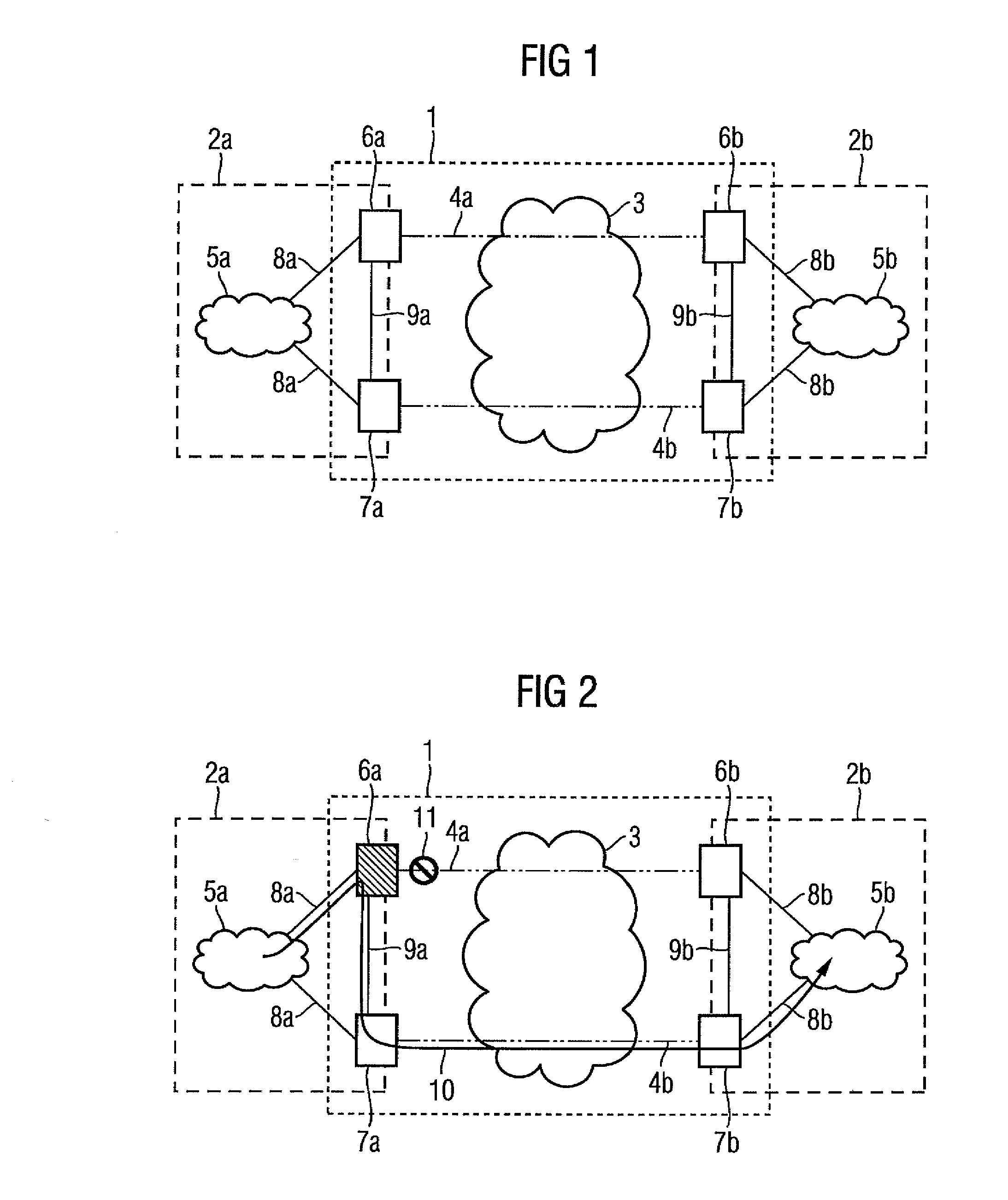 Intermediate network in a ring topology, and method for setting up a network connection between two network domains