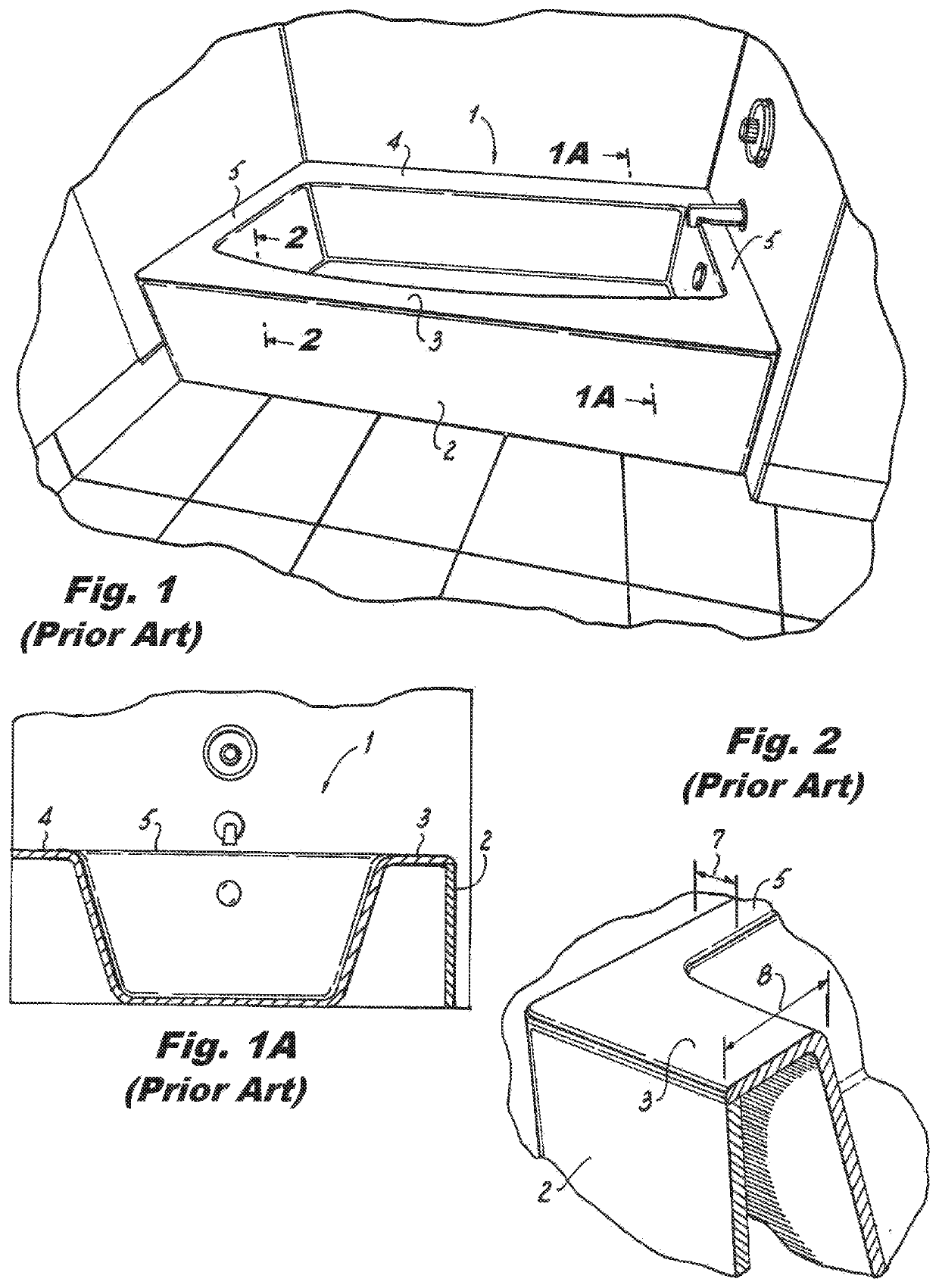 Bathtub fitting standard external space while affording safe egress and larger floor area with enclosed volume