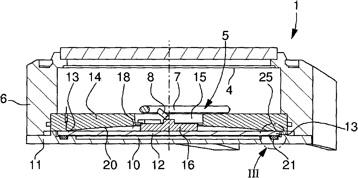 Pressure sensor with diaphragm and depth gauge incorporating such sensor