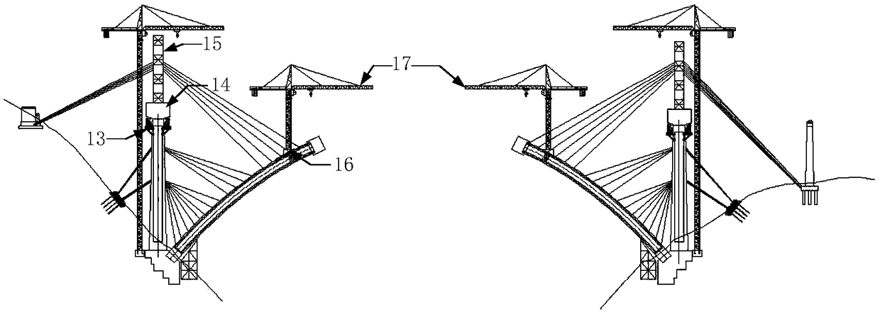 Cantilever pouring system and construction method of long-span railway reinforced concrete arch bridge