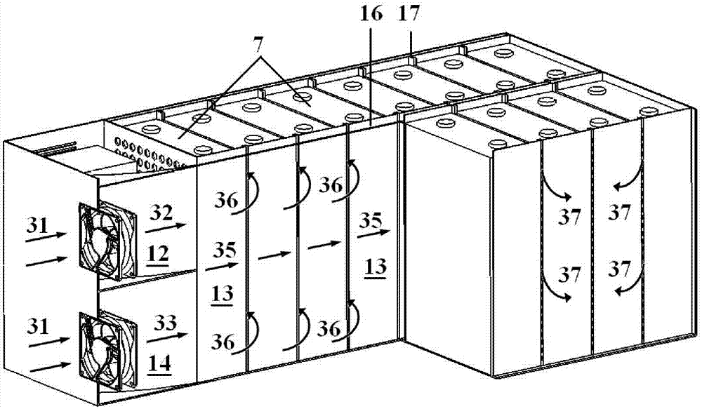 Forced air cooling battery box, and box body and cooling plates thereof