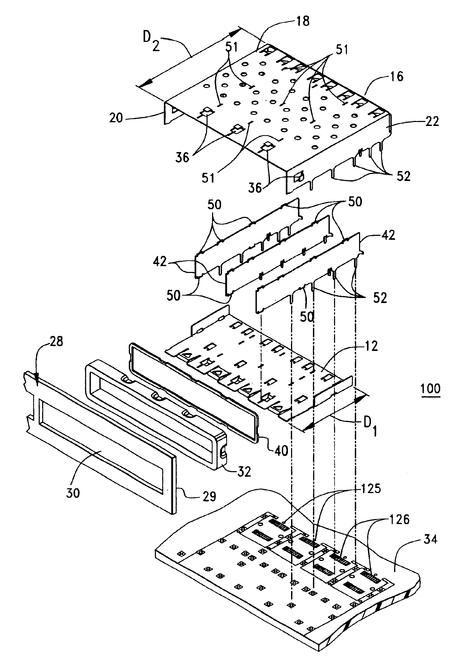 Shielding cage with improved EMI shielding gasket construction