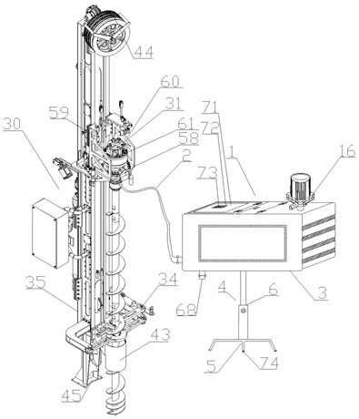Spiral drilling grouting structure and grouting control system thereof