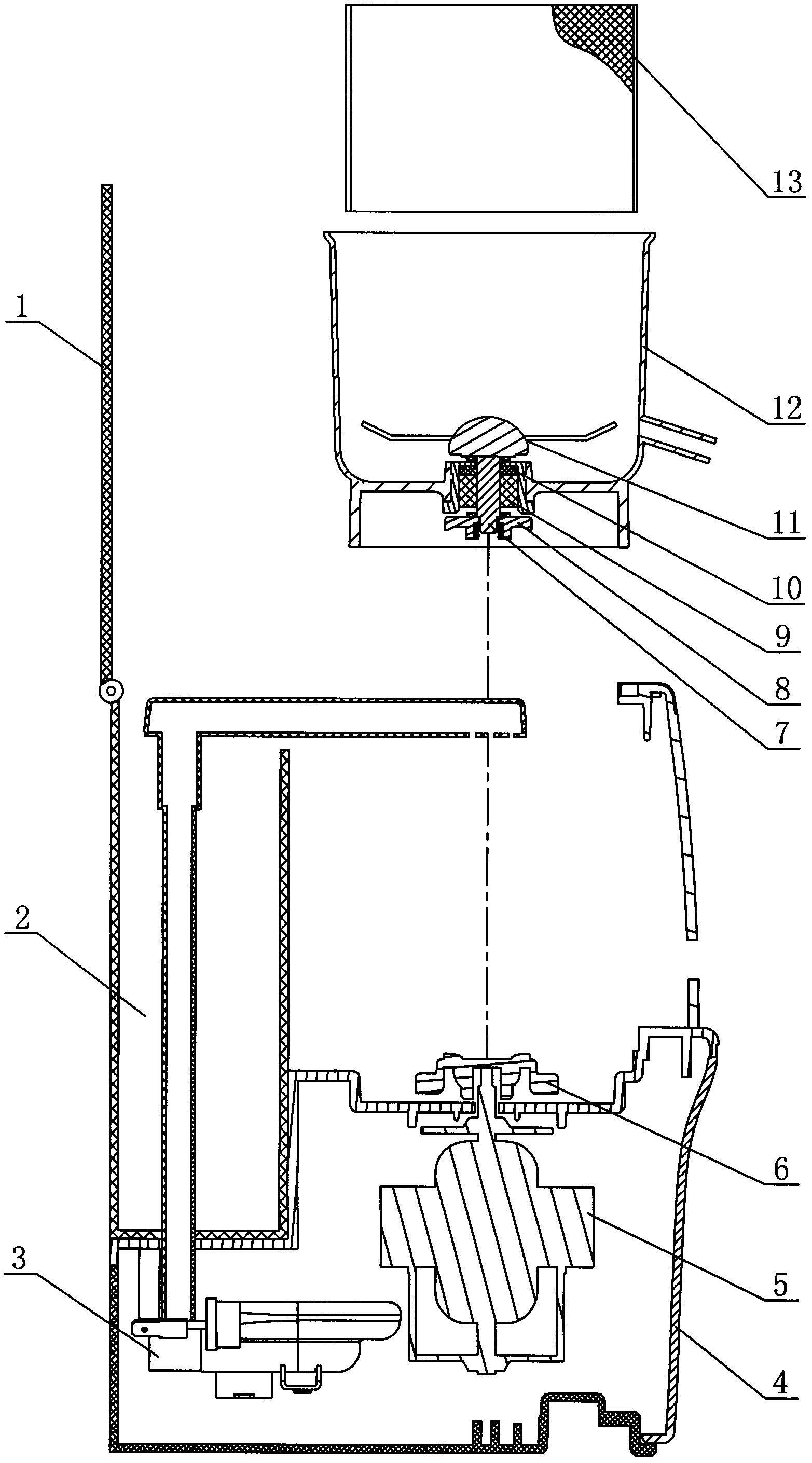 Coffee pot with function of grinding coffee beans