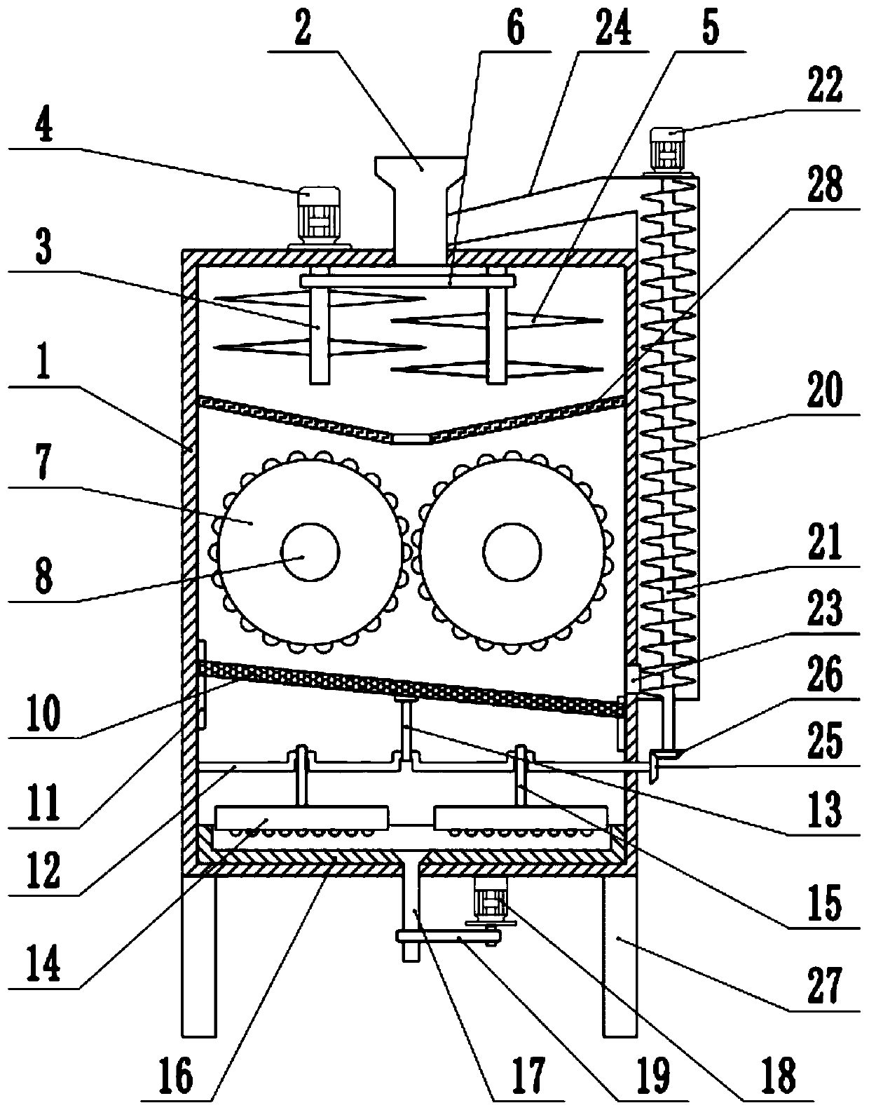 Self-circulation smashing and grinding device for rice processing