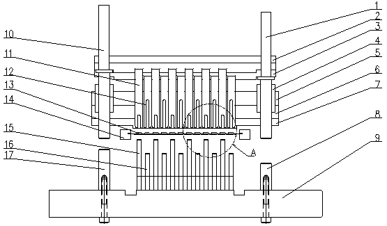 Double-station separation mold for high-density pin integrated circuit and its usage