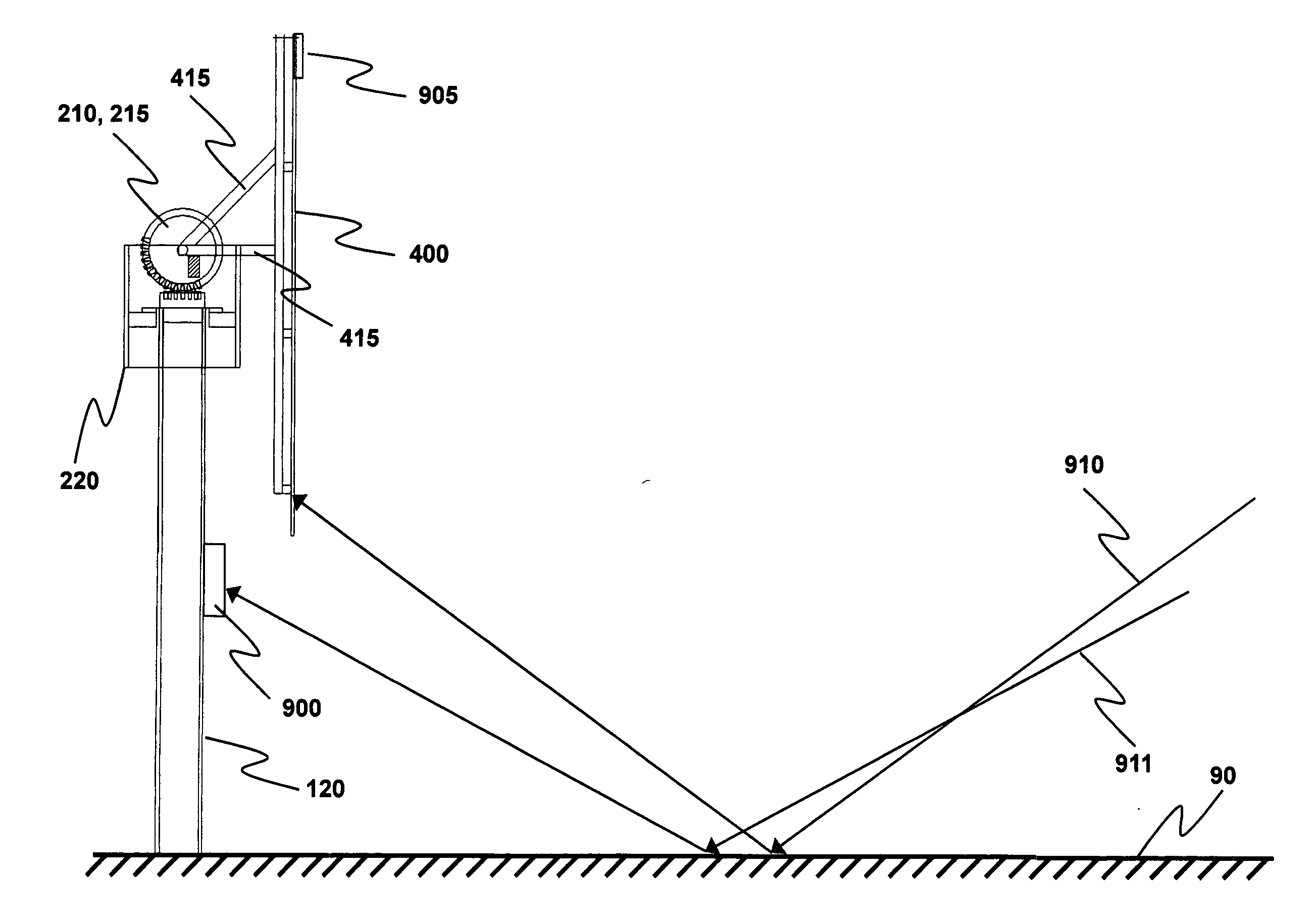 Solar photovoltaic support and tracking system with vertical adjustment capability