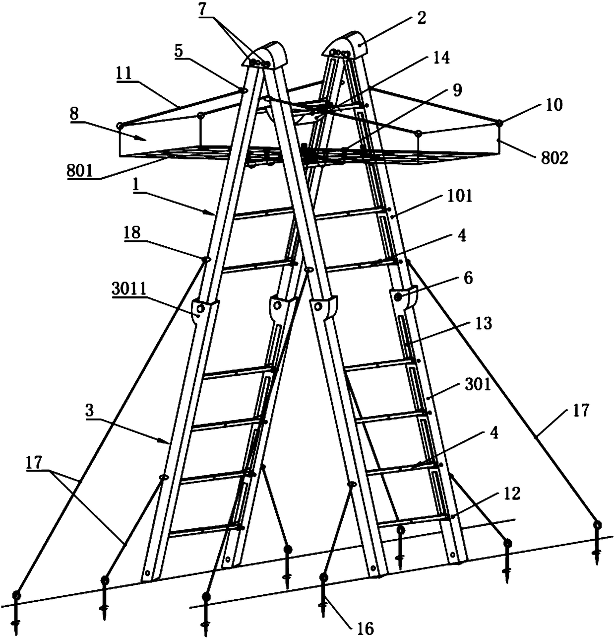 Portable insulation herringbone ladder platform capable of being assembled