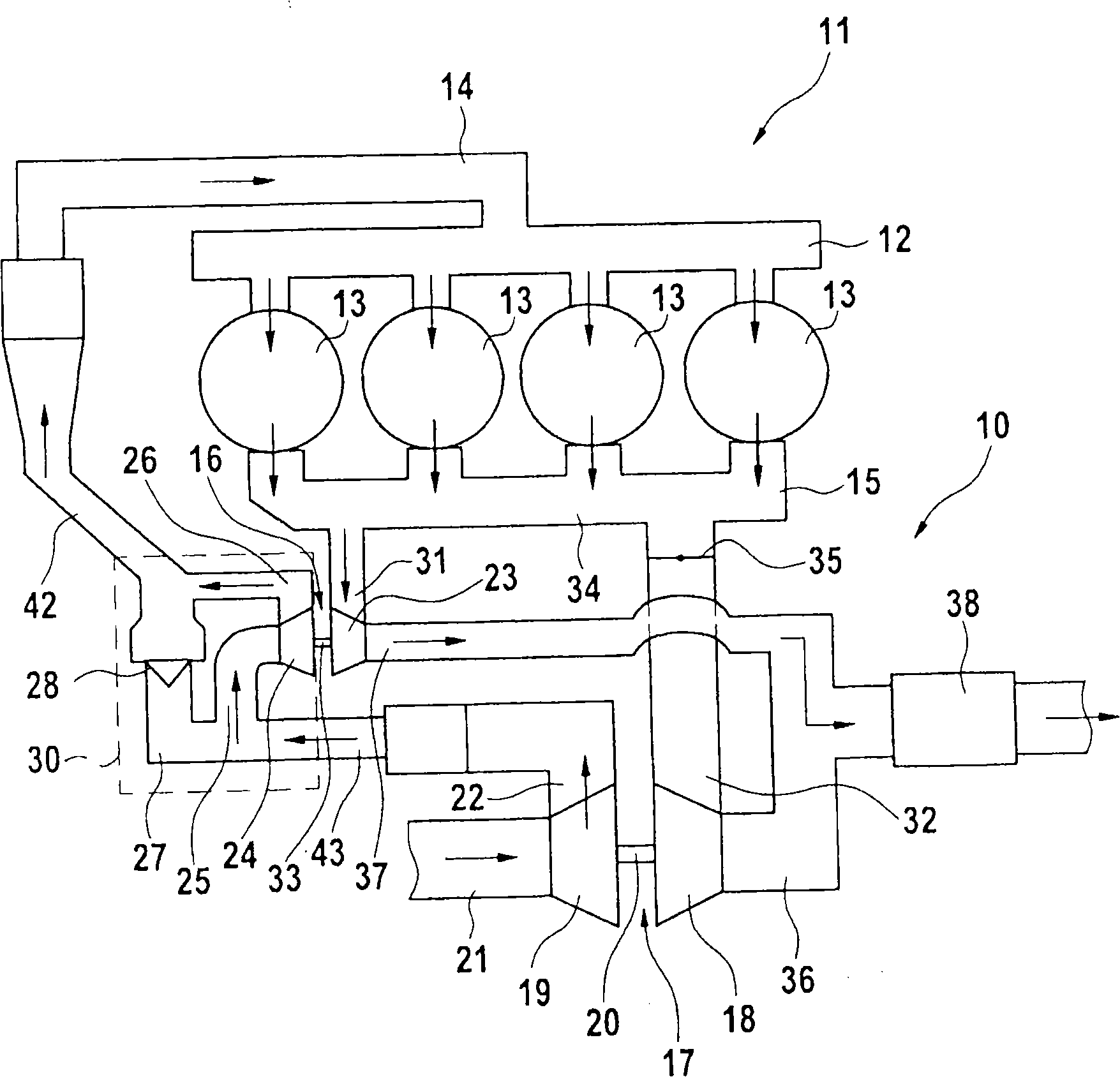 Arrangement of a two stage turbocharger system for an internal combustion engine