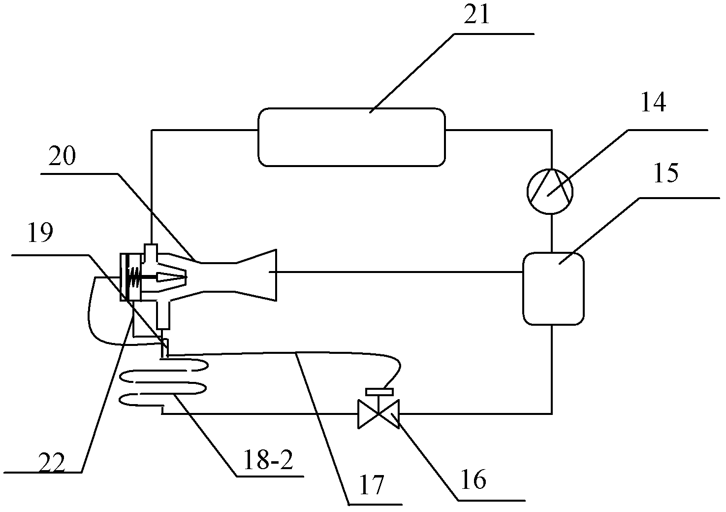 Ejector with automatic adjustment of ejecting flow and refrigerating system comprising same