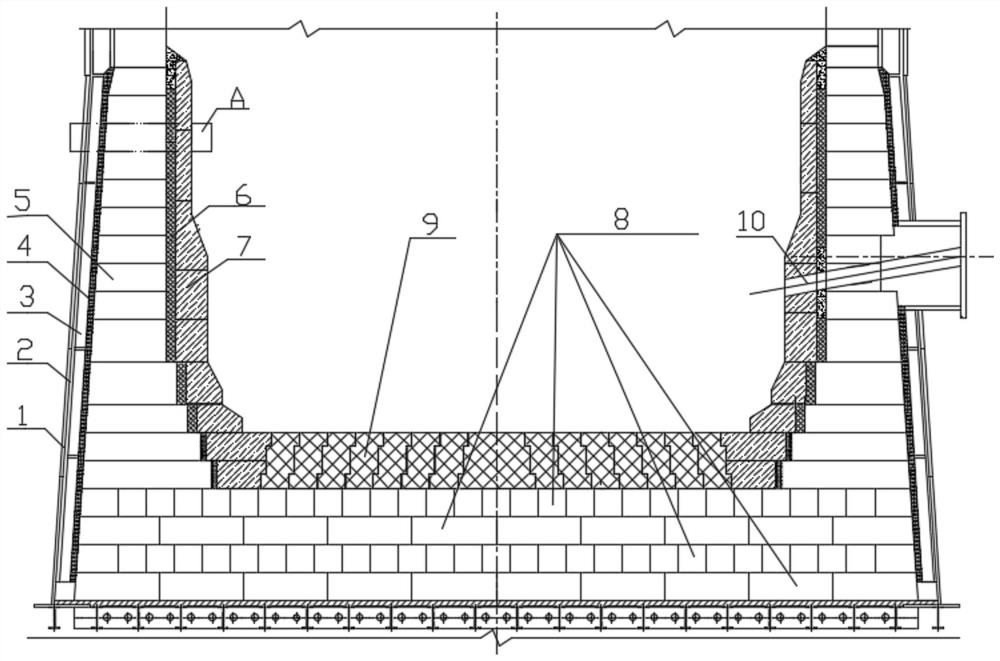 Blast furnace hearth masonry structure for eliminating blast furnace air gap