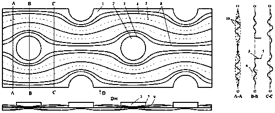 Streamline variable-amplitude wavy fin for round tube fin heat exchanger