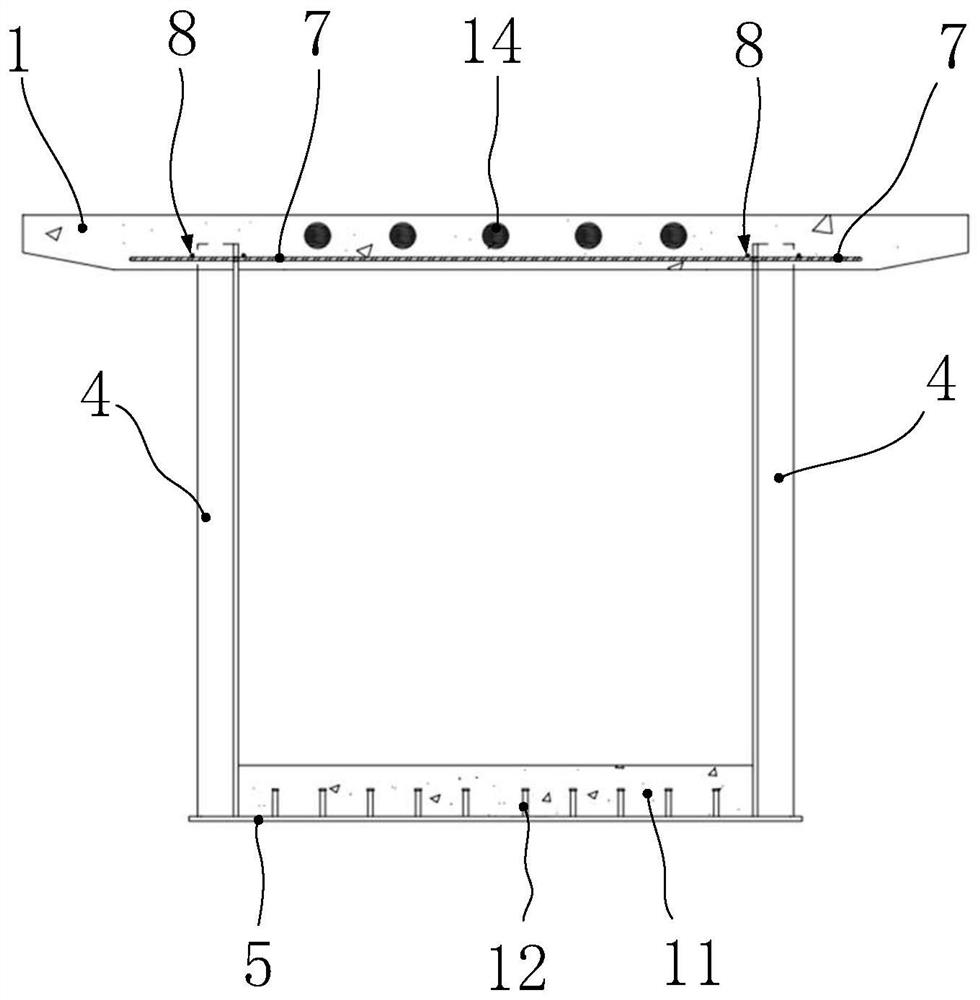 Steel-concrete composite structure continuous box girder and manufacturing method thereof