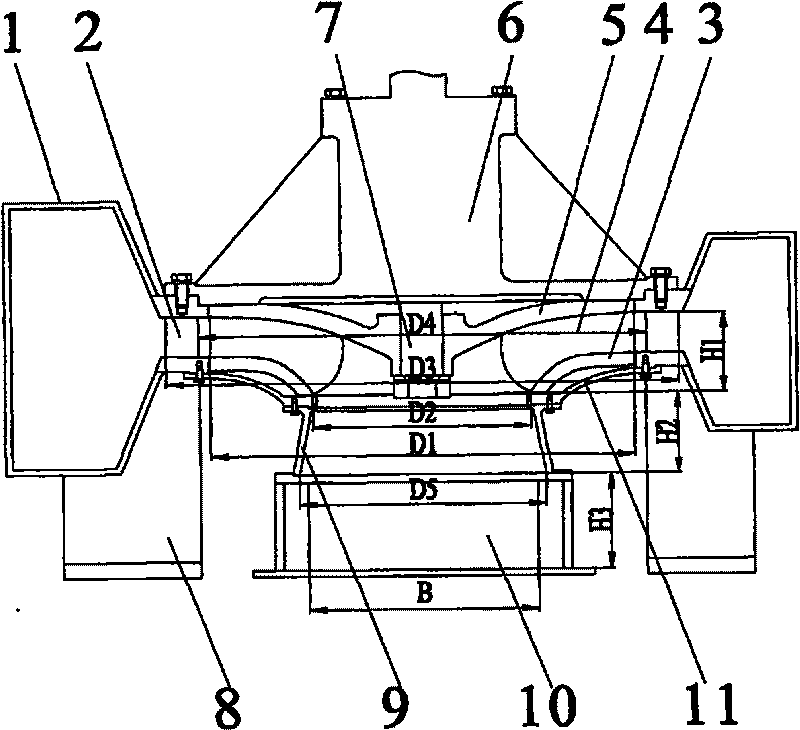 Direct connection low-speed small-scale mixed-flow turbine applied in hydrodynamic energy-saving cooling tower