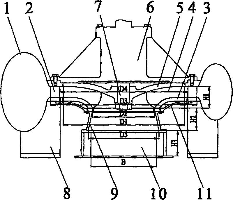 Direct connection low-speed small-scale mixed-flow turbine applied in hydrodynamic energy-saving cooling tower