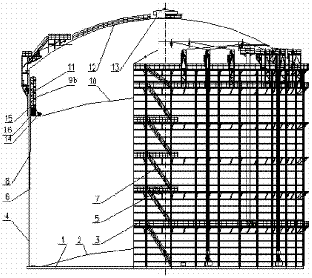 Piston bracket retractable single-section rubber membrane sealed dry gas holder